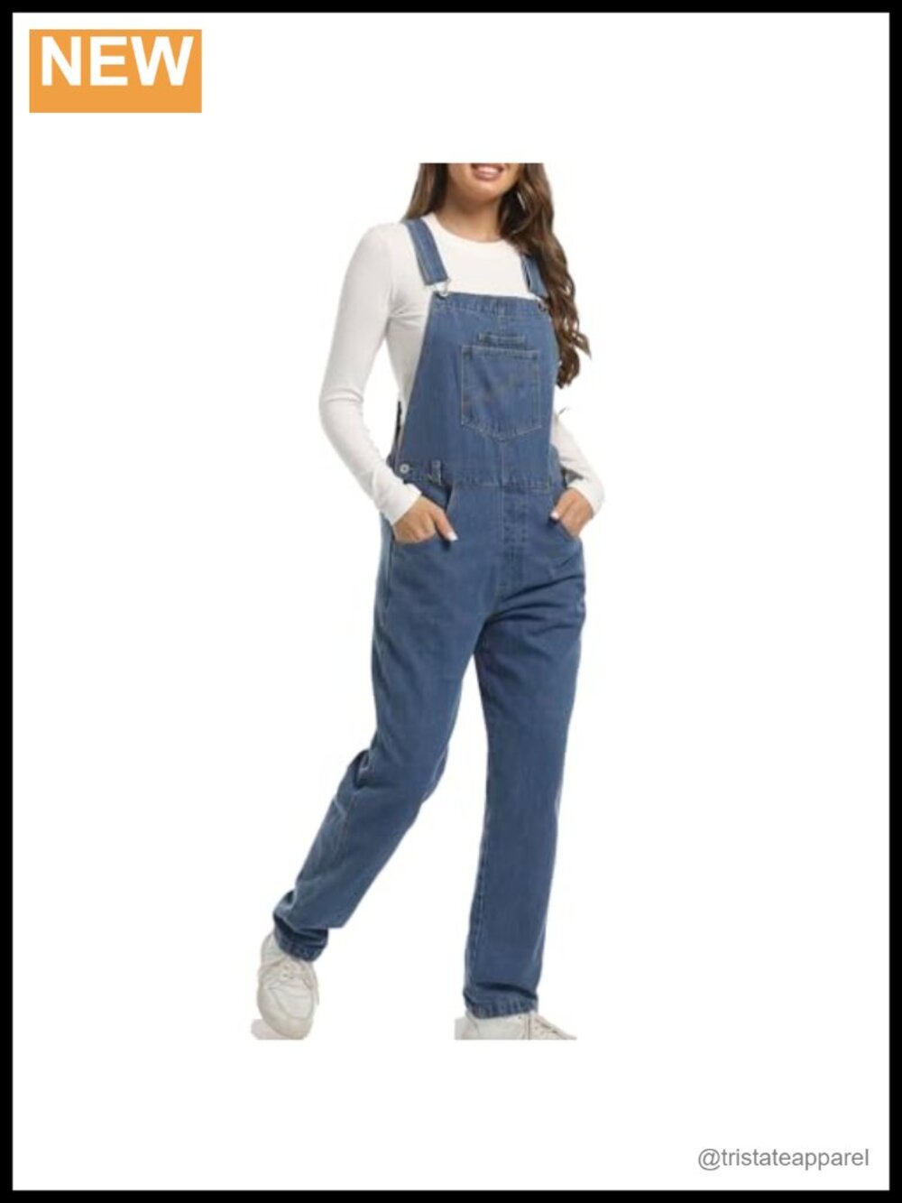 Denim Bib Overalls Relaxed Fit Adjustable Straps Tapered Leg